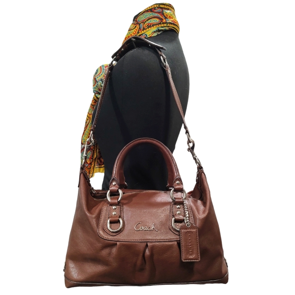 COACH Ashley Sabrina Pleated Convertible Satchel Duffle Bag Walnut F15445 - Picture 16 of 16